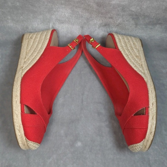 Lauren Ralph Lauren Womens Red Espadrille Wedge Heel Sz 7.5 Coquette Sexy Office - Picture 4 of 10